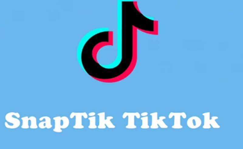 Logo of SnapTik featuring the TikTok symbol in a colorful design on a blue background.