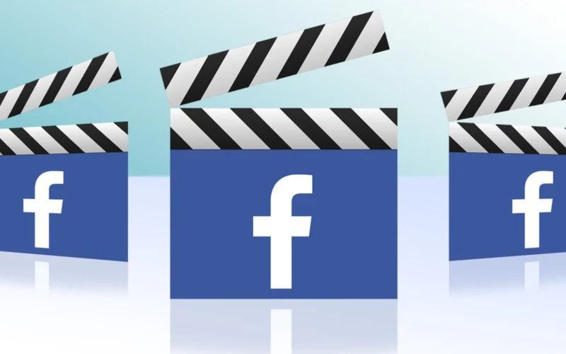 Three clapperboards featuring the Facebook logo in blue and white colors.