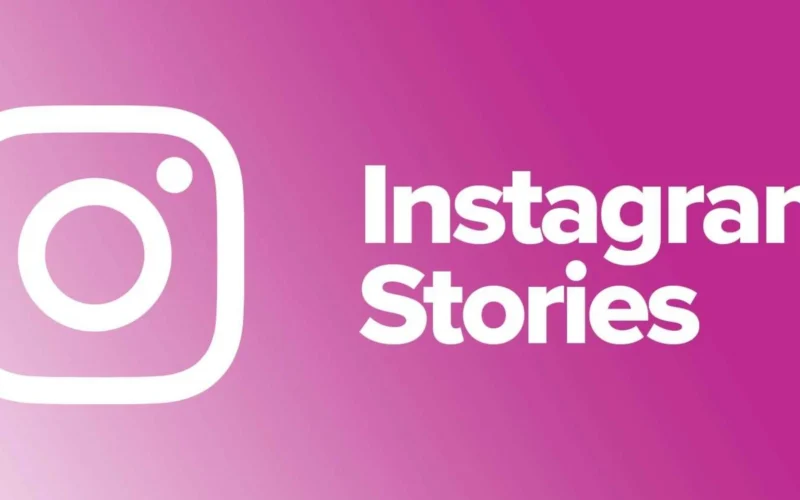 Logo of Instagram Stories featuring a camera icon and the text 'Instagram Stories' in white on a gradient pink background.
