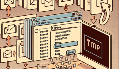 Illustration of a computer screen displaying file management options with email icons and documents.