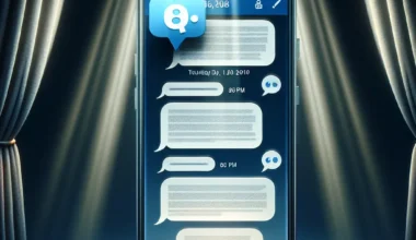 Smartphone screen showing a messaging app interface with text message bubbles and timestamps.