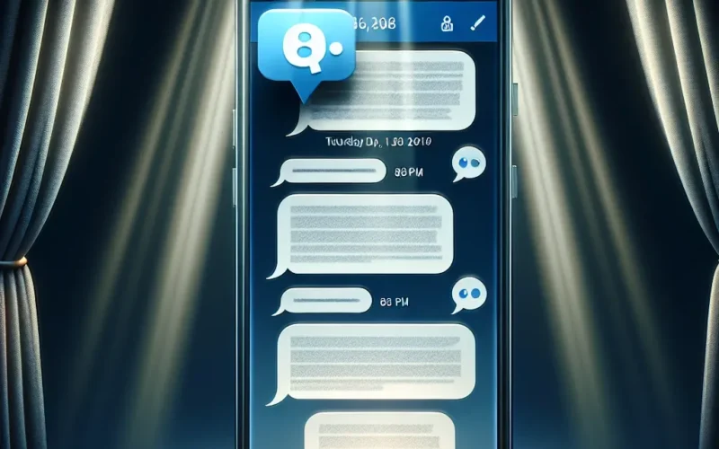 Smartphone screen showing a messaging app interface with text message bubbles and timestamps.