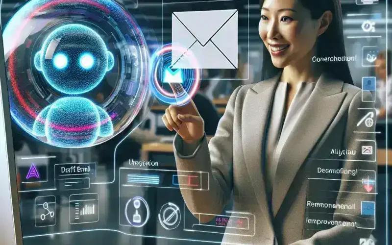 "AI-enhanced email drafting assistant interface showcasing smart suggestions and organization features for improved professional communication in 2024."