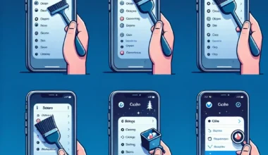 Illustration of a mobile app interface showing various settings options with a brush tool icon.