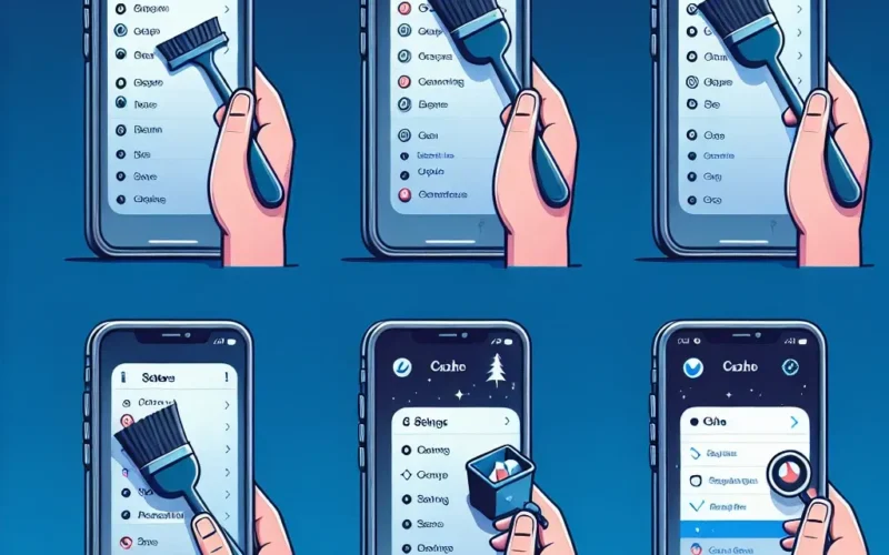 Illustration of a mobile app interface showing various settings options with a brush tool icon.