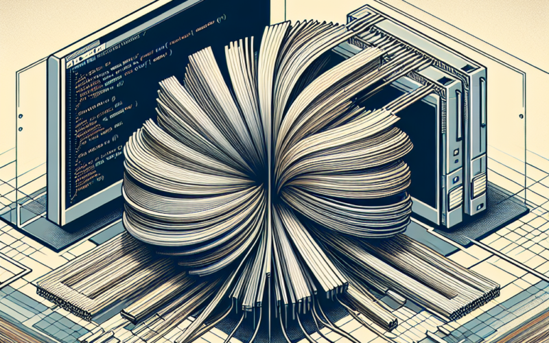 An abstract illustration depicting a swirl of data and coding elements emerging from computer screens and devices.