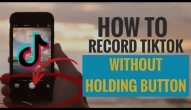 Smartphone displaying TikTok interface with instructions on recording without holding the button.
