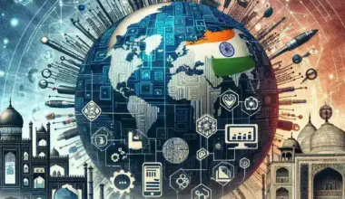 "India's Tech Regulation Model: A government official discussing innovative tech policies at a conference, symbolizing India's evolving approach to digital governance and its implications for global standards."