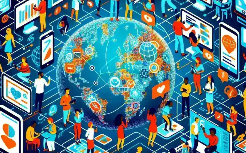 "WebRTC Communication Platforms: A visual representation showcasing seamless real-time digital communication between users on various devices, highlighting innovative technologies and user interactions."