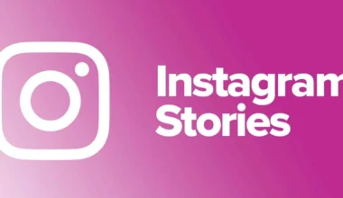 Logo for Instagram Stories featuring a camera icon and text on a gradient pink background.