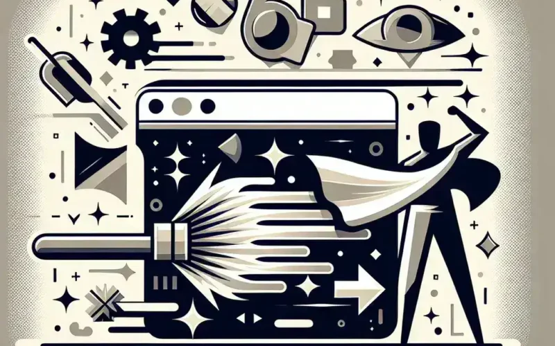 "Step-by-step illustration of clearing browser cookies and cache to enhance web speed, showcasing a computer screen and browser settings."